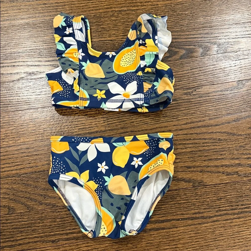 Ruffle Butts Navy Waterfall Bikini Into the Tropics Print 12-18 Months